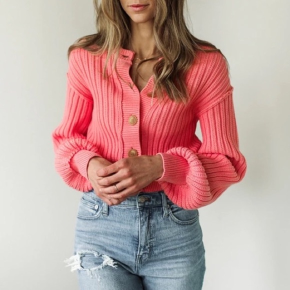 💗NWT Free People All Yours Cardigan in Bubblegum - Picture 7 of 14